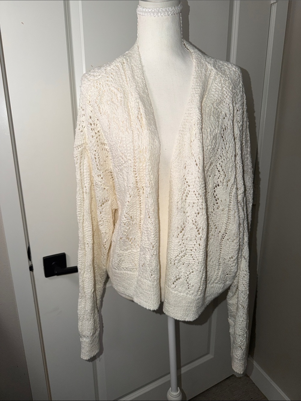 Cream Open-Front Knit Sweater Cardigan - Women